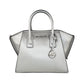 Avril Small Pebble Leather Top Zip Satchel Crossbody Handbag (Silver)