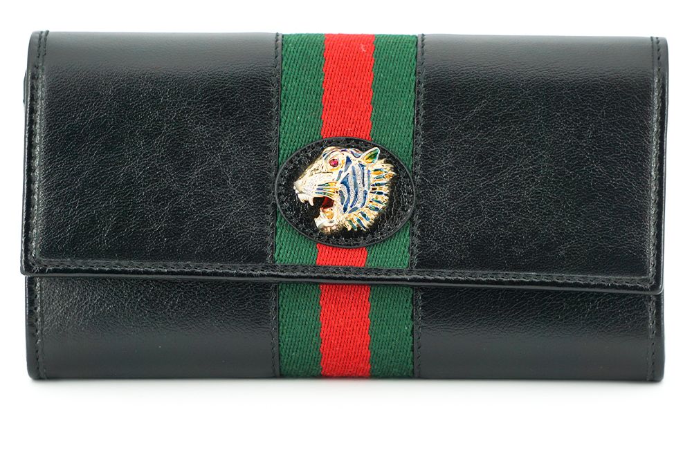 Elegant Black Leather Wallet with Gold-Toned Accents