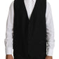 Elegant Black Wool Silk Vest