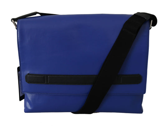 Elegant Blue & Black Cotton Blend Messenger Bag