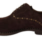 Brown Suede Marsala Derby Studded Shoes