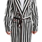 Elegant Belted Robe Nightgown in Black & White