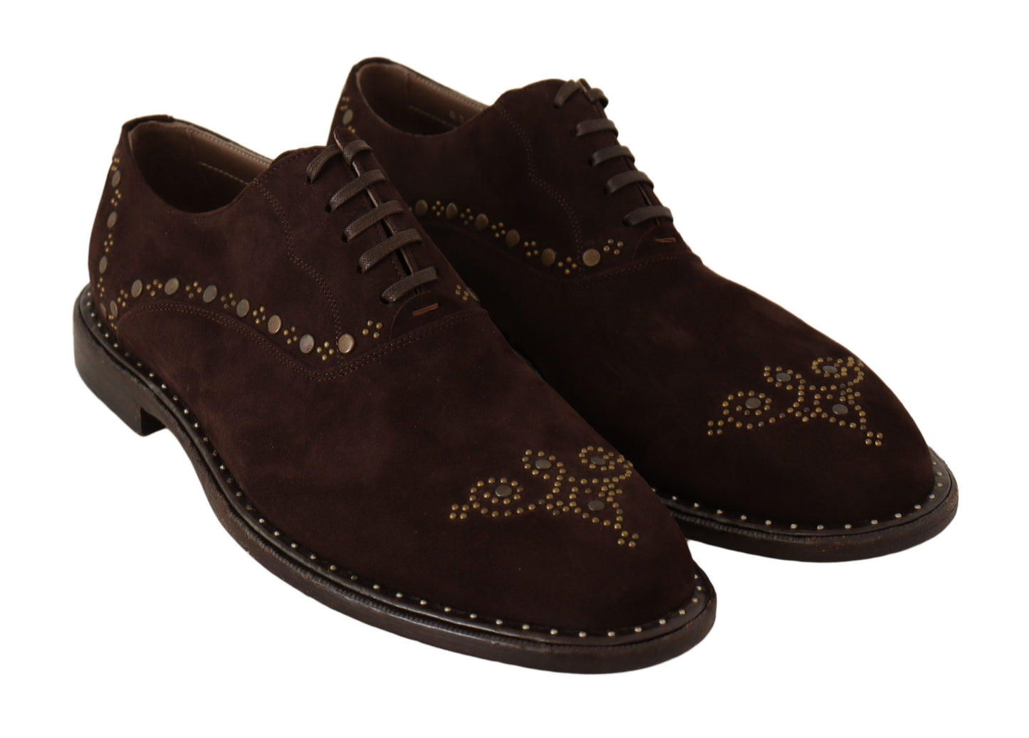 Brown Suede Marsala Derby Studded Shoes