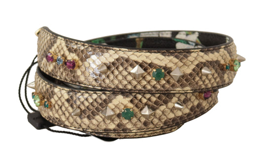 Elegant Beige Python Leather Shoulder Strap