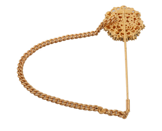 Gold Brass Clear Crystal Chain Pin Women Brooch