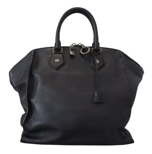 Black Leather Shoulder Strap Tote Hand Bag