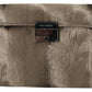 Beige Velvet Croco-Print Leather Briefcase Clutch