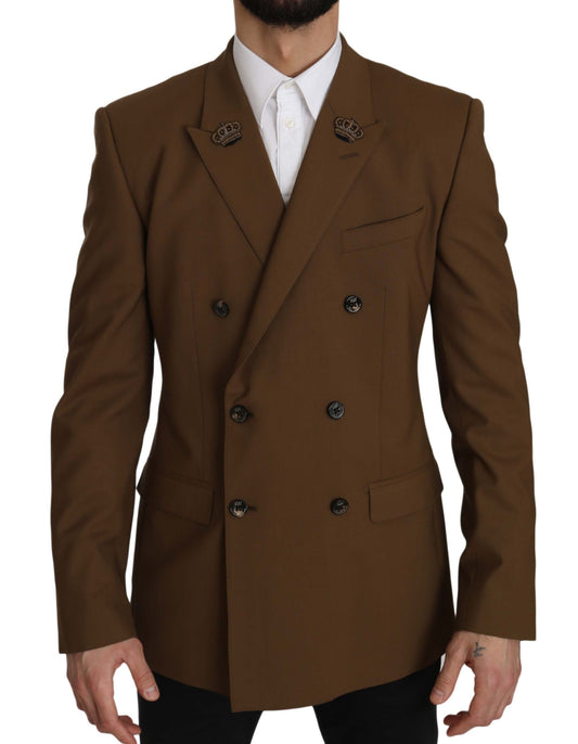 Elegant Brown Wool-Silk Blend Blazer