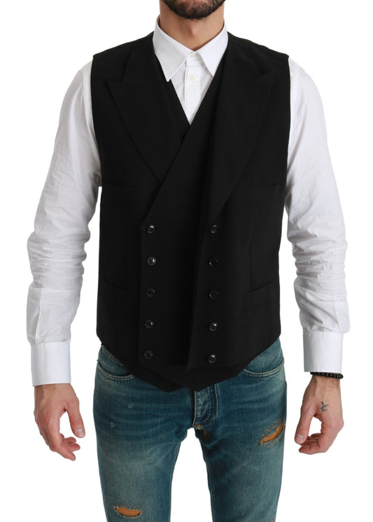 Elegant Black Silk Blend Dress Vest