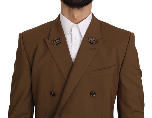 Elegant Brown Wool-Silk Blend Blazer