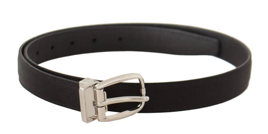 Black Canvas Leather Silver Logo Metal Buckle Belt