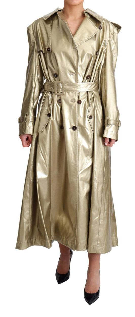 Elegant Gold Trench Coat with Double-Breasted Style
