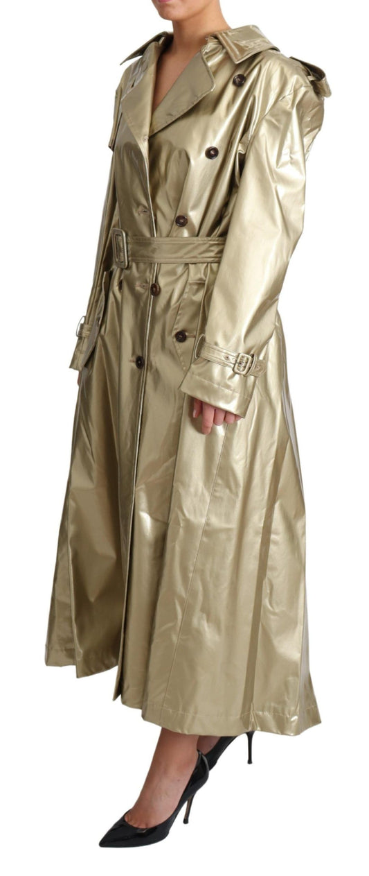 Elegant Gold Trench Coat with Double-Breasted Style