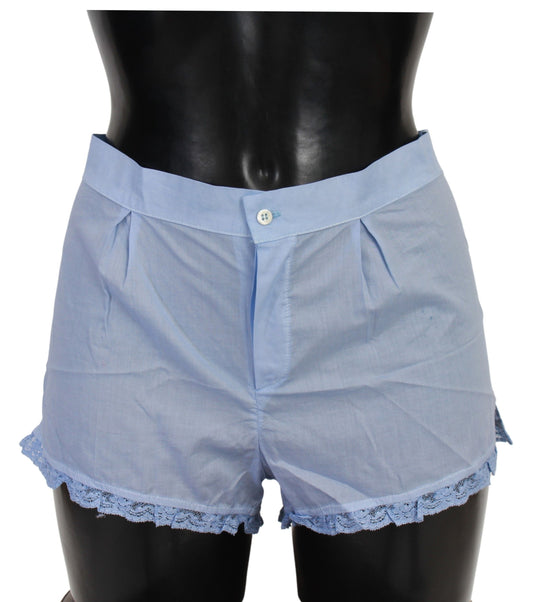 Chic Blue Lace Cotton Shorts Underwear