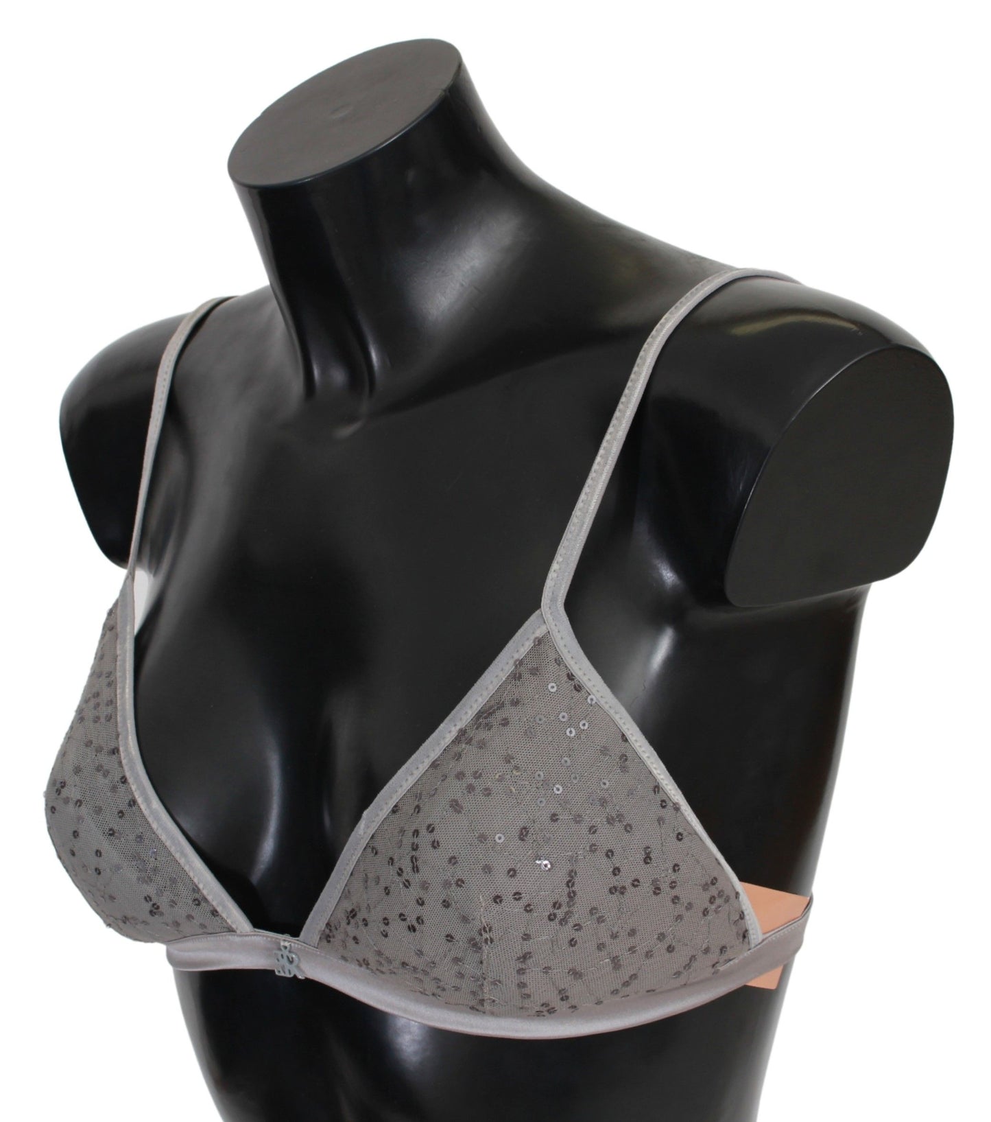 Sequined Gray Triangolo Bra Luxury Underwear