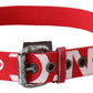 Red Woven Silver Rustic Logo Buckle Belt