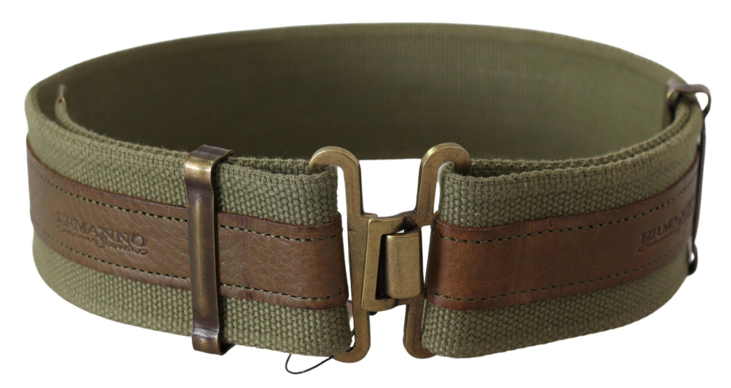 Green Leather Rustic Bronze Buckle Army Belt