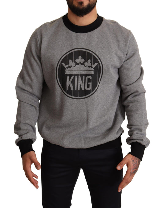 Gray Crown King Print Cotton Sweater