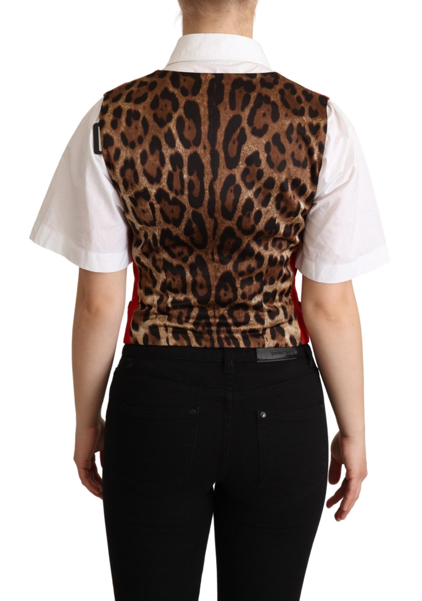 Elegant Red Leopard Print Sleeveless Vest