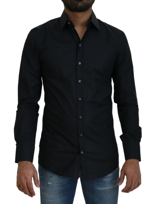 Elegant Black Slim Fit Cotton Shirt