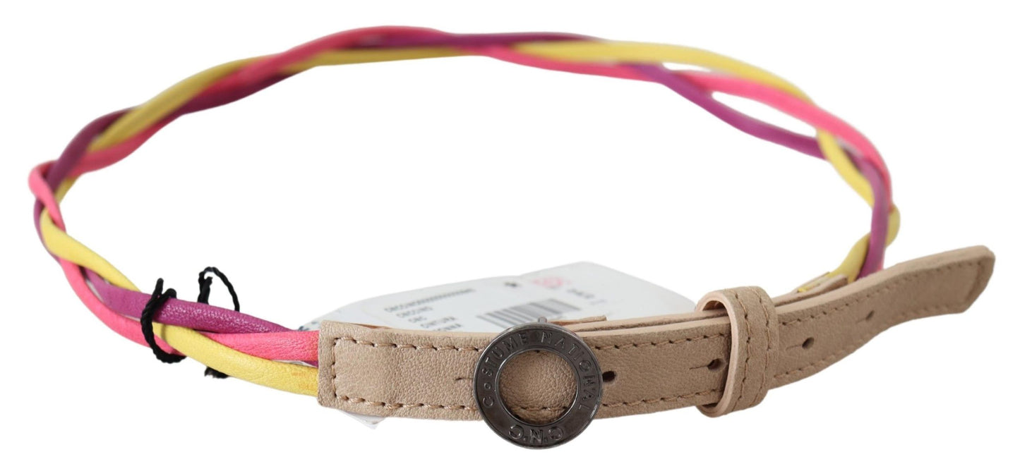 Multicolor Twisted Leather Circle Buckle Belt