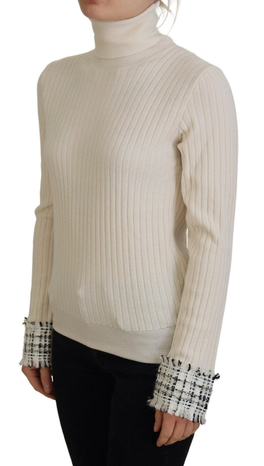 Ivory Turtleneck Wool Blend Sweater