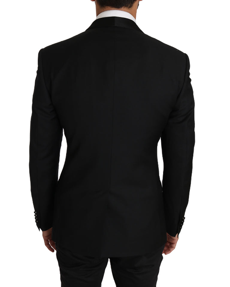 Elegant Slim Black Wool-Blend Blazer