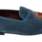 Blue Velvet Flats Heart Loafers Shoes