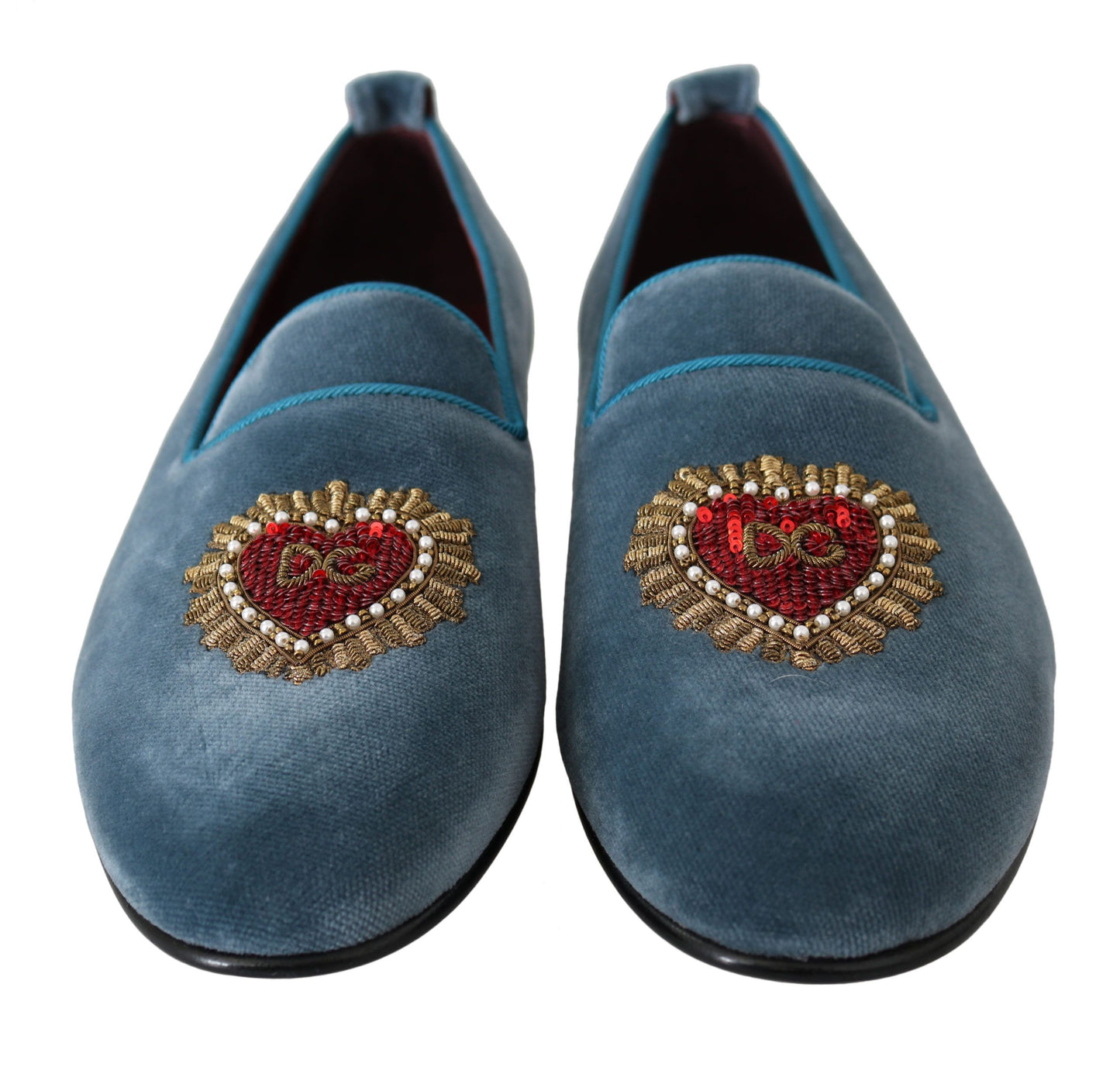 Blue Velvet Flats Heart Loafers Shoes