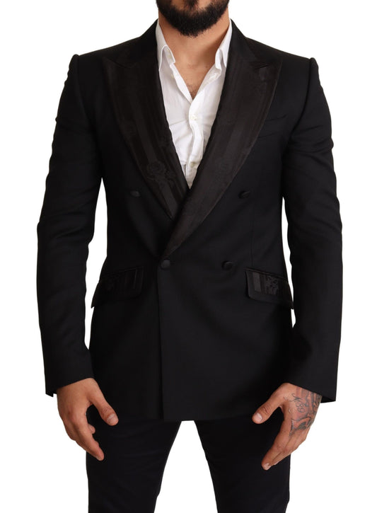 Elegant Black Silk-Wool Blend Blazer