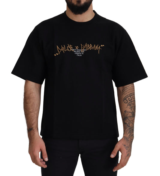 Elegant Black Cotton Blend Crewneck T-Shirt