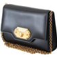 Chic Black Leather Shoulder Bag with Gold Detailing