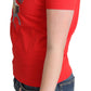 Chic Red Cotton Tee with Playful Print