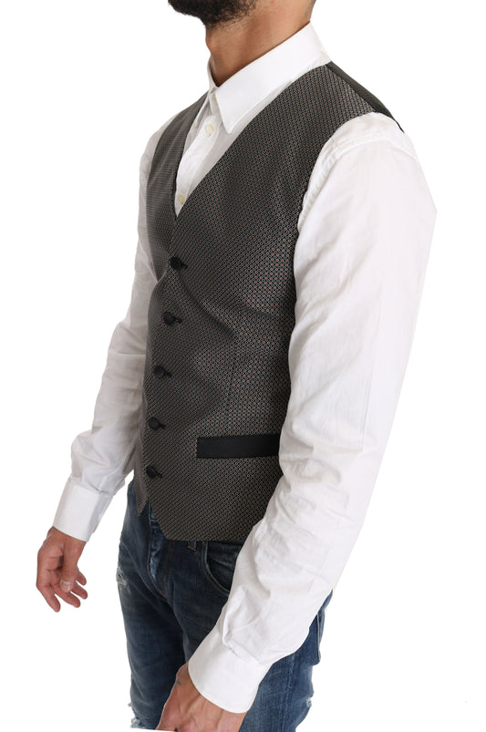 Elegant Gray Circle Pattern Blazer and Vest Set
