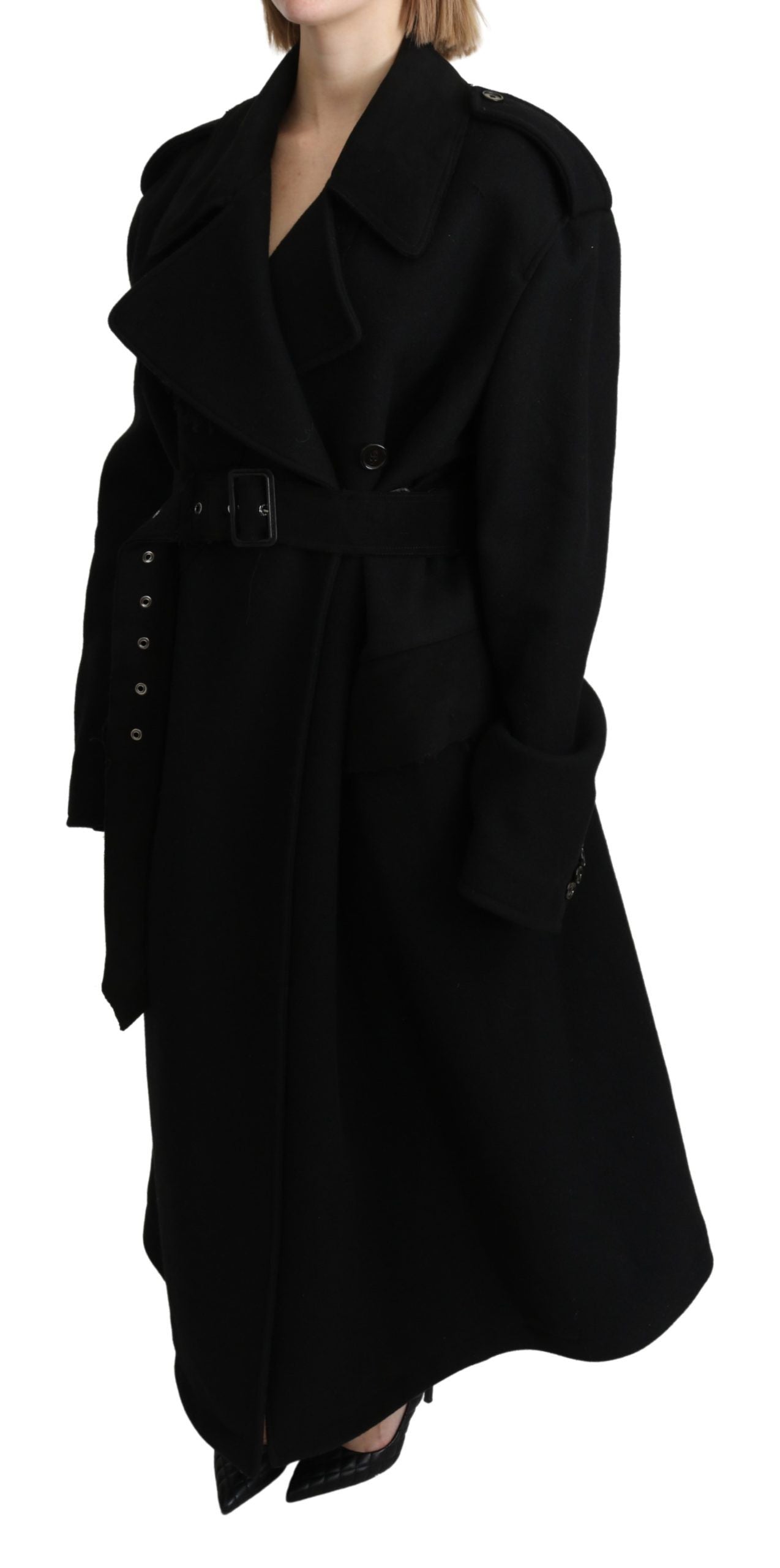 Elegant Black Wool Trenchcoat