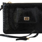 Elegant Black Leather Clutch with Gold Accents