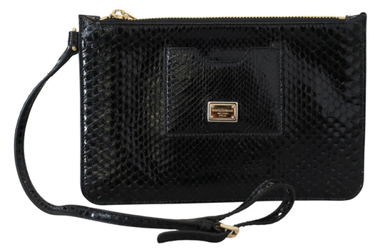 Elegant Black Leather Clutch with Gold Accents