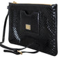 Elegant Black Leather Clutch with Gold Accents
