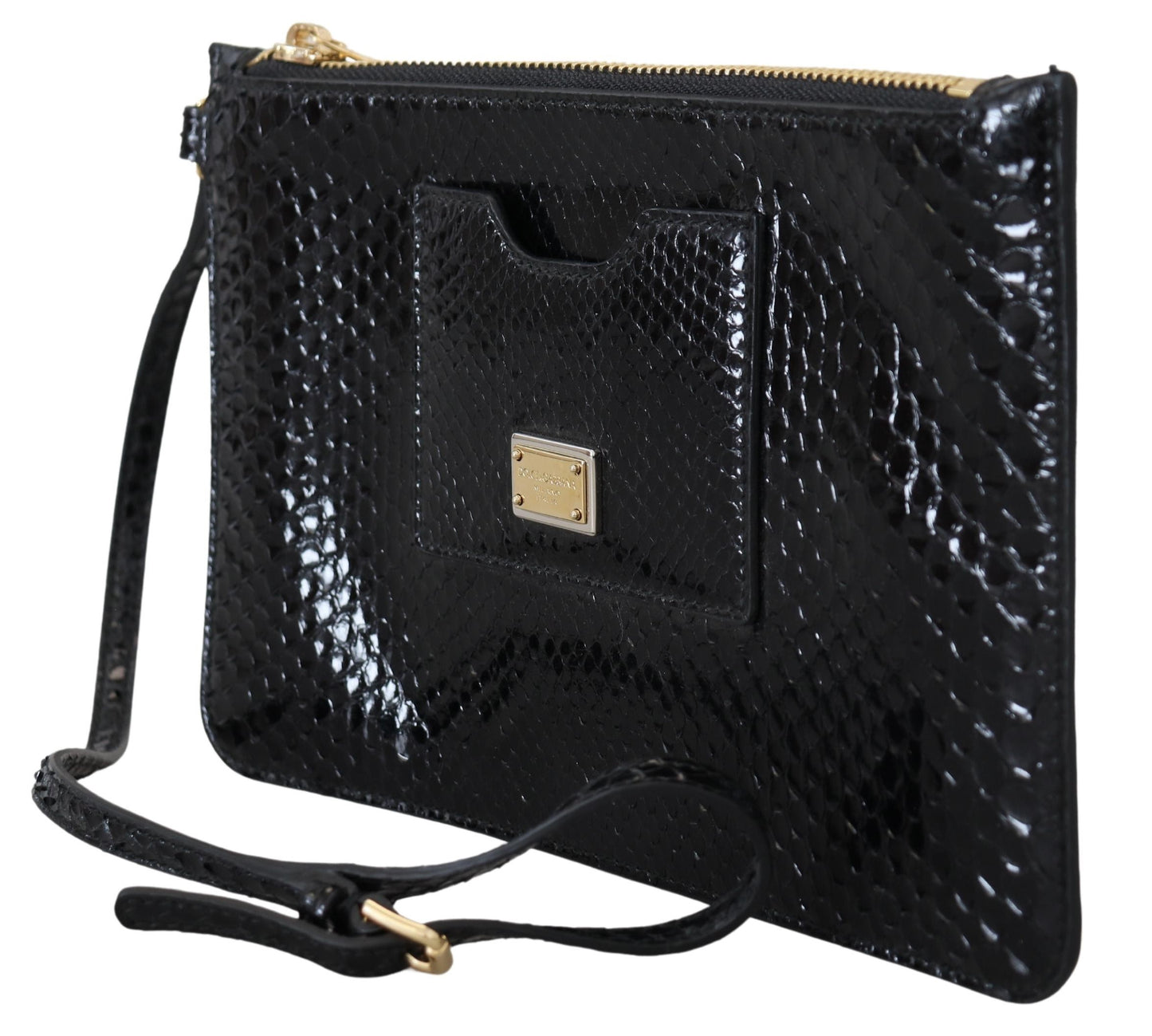Elegant Black Leather Clutch with Gold Accents