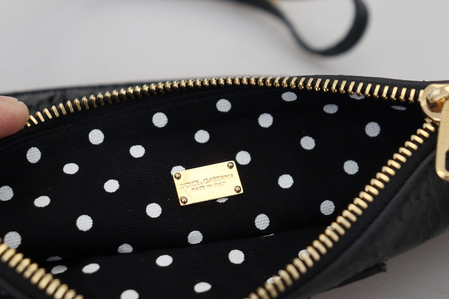 Elegant Black Leather Clutch with Gold Accents