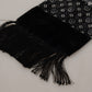 Elegant Black Geometric Silk Blend Scarf