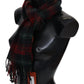 Black Red Check Wool Unisex Neck Wrap Fringes Scarf