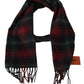 Black Red Check Wool Unisex Neck Wrap Fringes Scarf