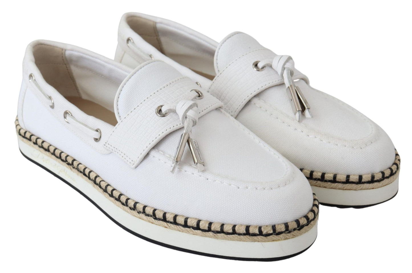 White Canvas Leather Mens Loafers Shoes