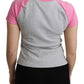 Chic Gray Crew Neck Cotton T-shirt with Pink Accents