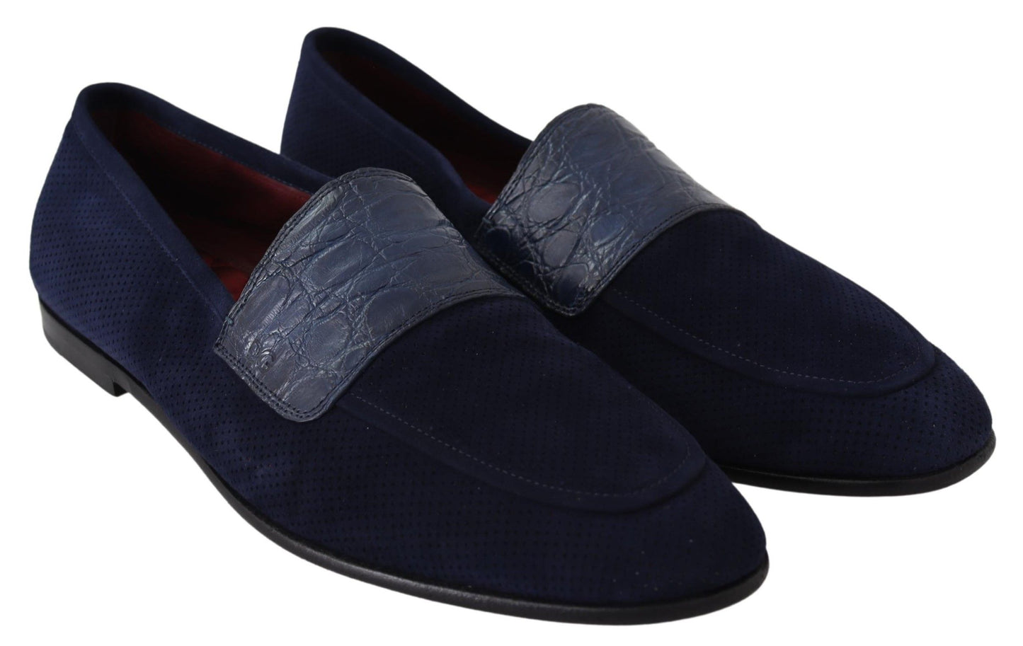 Blue Suede Caiman Loafers Slippers Shoes