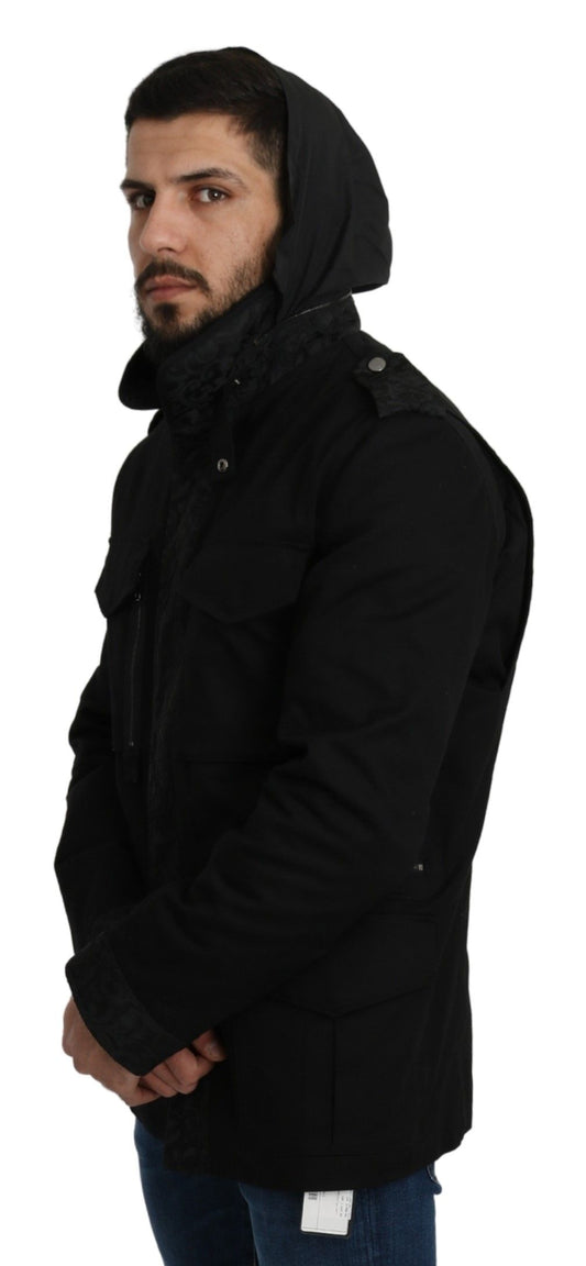 Elegant Black Jacquard Zip Jacket