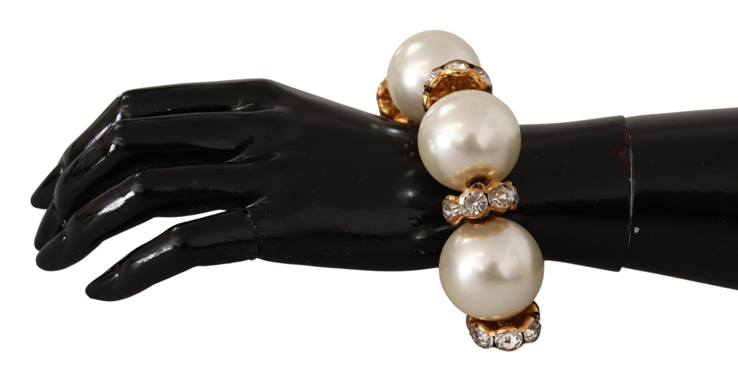 Opulent Gold Tone Bracelet with Crystals and Pearls