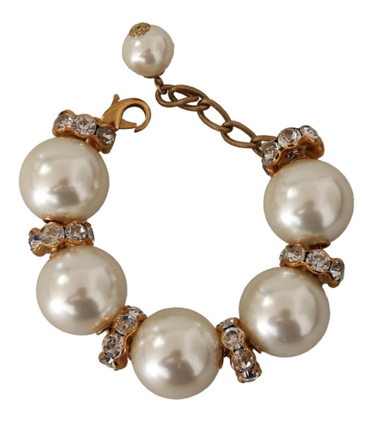 Gold Tone Brass Crystal Maxi Pearl Embellished Bracelet