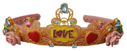 Multicolor Crystals Flower Love Crown Headband Diadem